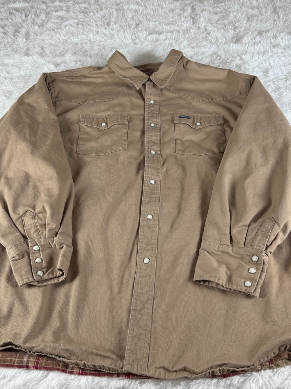 Wrangler Mens 3XT Brown Flannel Lined Pearl Snap Western Shirt Jacket Shacket